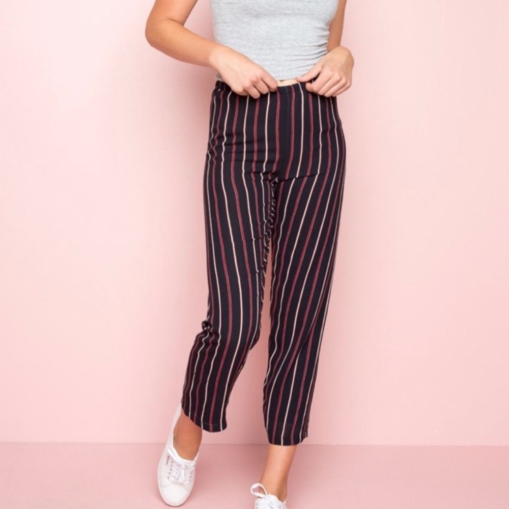 Brandy Melville Frankie Pants In Navy with Red and White Stripes